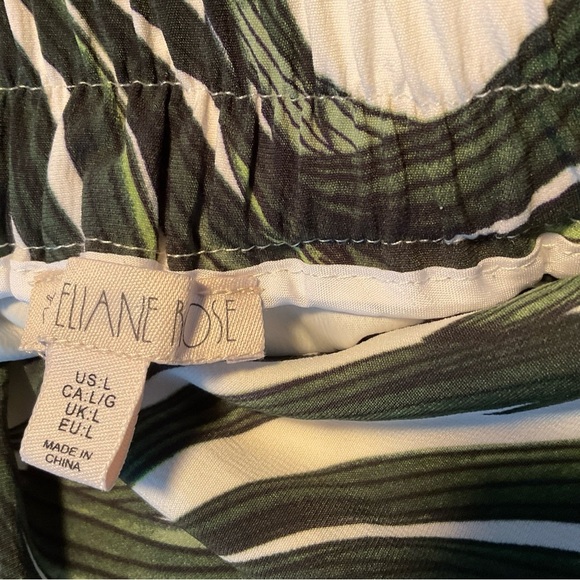 Elaine Rose Pants Palm Leaf Palazzo Loose Fit Wide Leg Green White Print size L - Picture 3 of 11